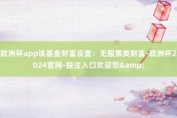 欧洲杯app该基金财富设置：无股票类财富-欧洲杯2024官网-投注入口欢迎您&