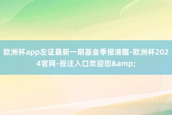 欧洲杯app左证最新一期基金季报清醒-欧洲杯2024官网-投注入口欢迎您&